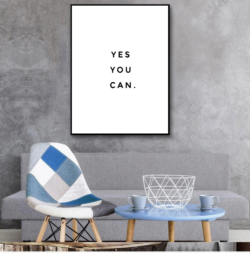 Yes You Can Motivational Phrase Minimalism Print Art Canvas Poster For Living Room Decor Home Wall Picture