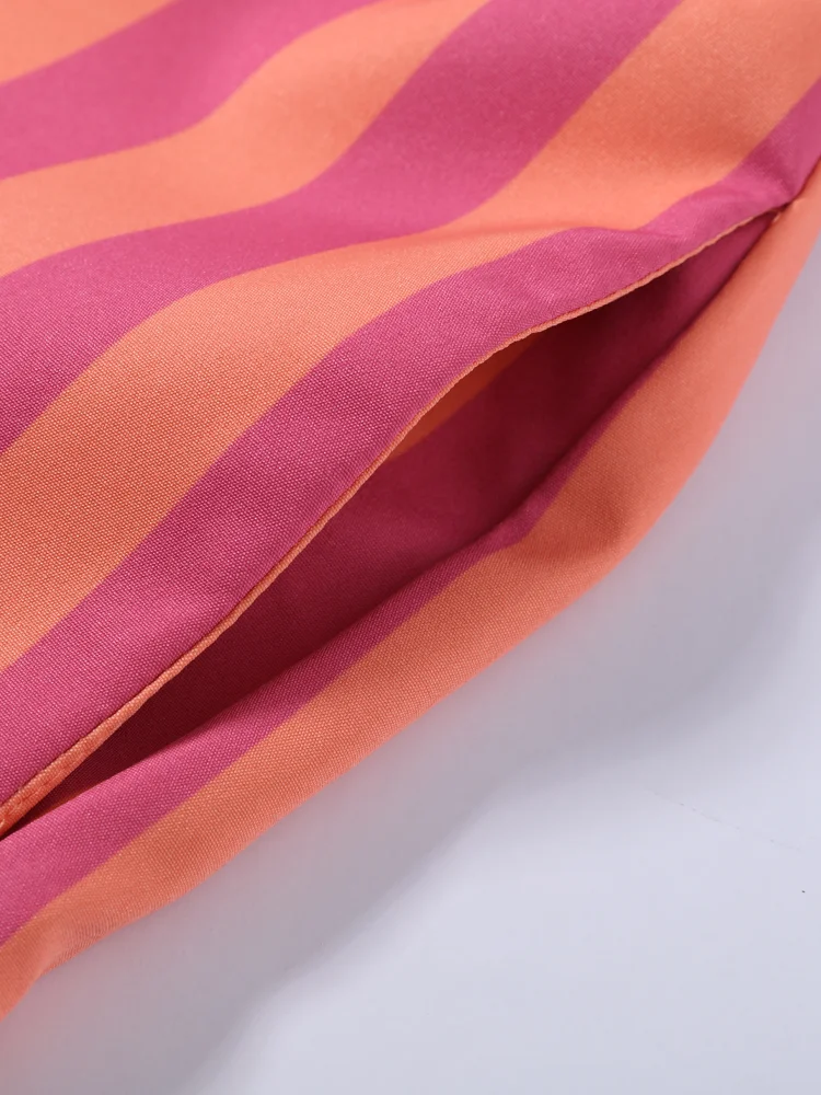 Gestreifte Kurzarm-Oberteil-Hosen-Kombination für Damen, Street-Style Einreihiges Tailliertes Oberteil mit Hochgeschnittener Hose, Modische Damen-Outfits – Detail 8