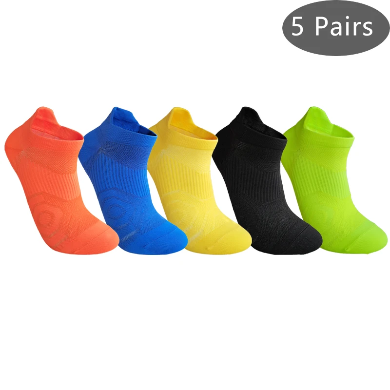 5 Pairs Nylon Sport Socks Solid Thin Shallow Mouth Sweat-Absorbing Quick-Drying Fitness Marathon Bike Ankle Crew Socks 4 Seasons