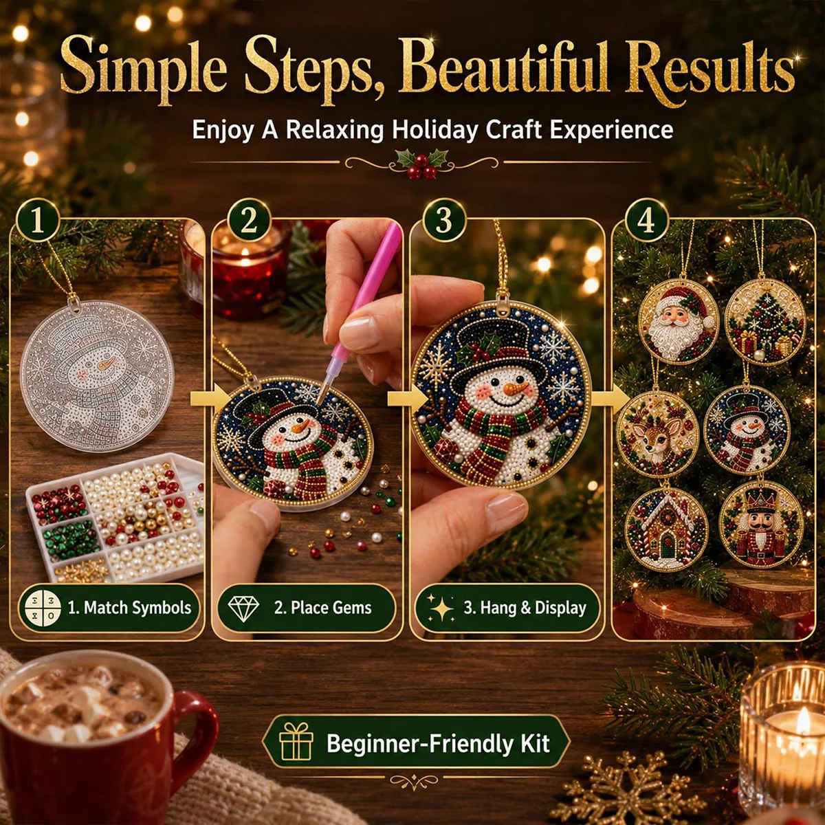 6-teiliges/4-teiliges Weihnachts-Diamantmal-Set, handgefertigte Weihnachtsbaum-Dekorationen, handgefertigtes Set für Weihnachtsanhänger für Erwachsene, einfach zu verwenden und stressabbauend, für Anfänger geeignet, kann als Wanddekoration für zu Hause, Weihnachtsbaumdekoration, Geschenkdekoration, Dankeskarte oder Geschenk für Bastelfreunde verwendet werden. – Detail 3