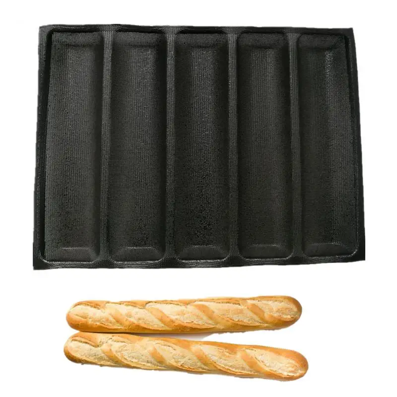 5-Cavity Reusable Silicone Mold Long Bread Shape Non-stick French Bread Baking Pan Tool Chocolate Cake Mold Baking Accessories
