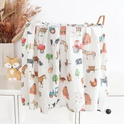 Farm Print Muslin Swaddle Bamboo Cotton Baby Blankets Newborn Receiving Blanket Super Soft  2 Layers Blanket Shower Wrap