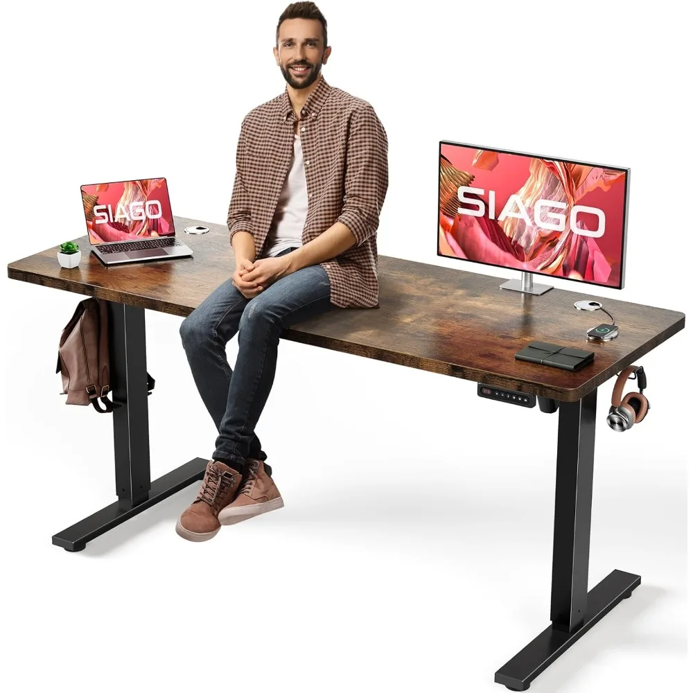 

Electric standing desk adjustable -63 x 24 inch sitting desk with cable management -3 pre-set adjustable height storage devices