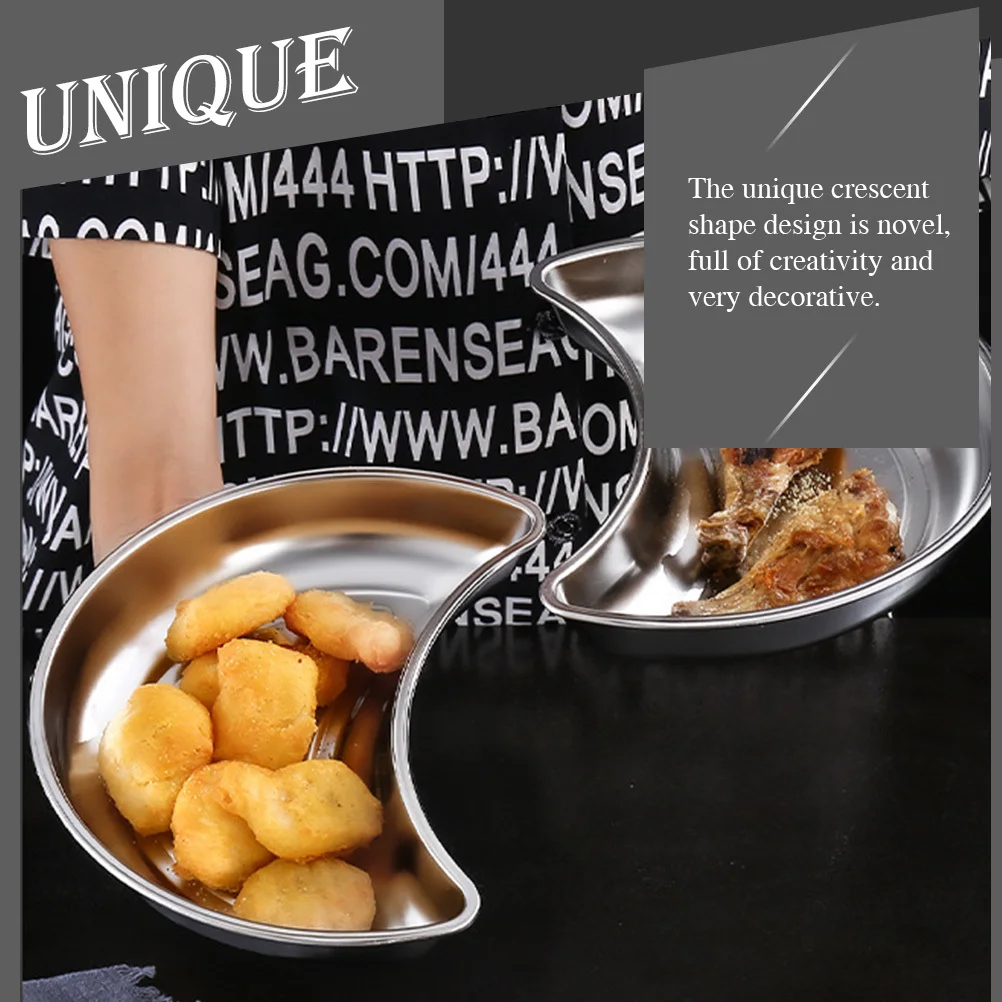 

Stainless Steel Moon Platter Creative Crescent Shaped Food Dish Silver Multi-Purpose Kitchen Utensil for Candy Dried Fruits