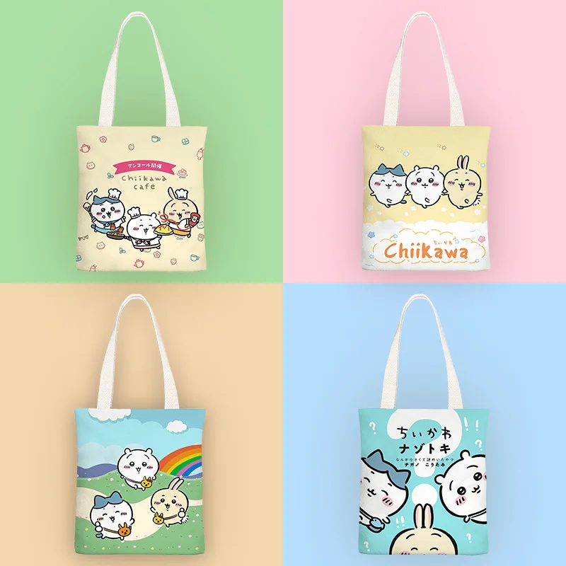 

2024 New Kawaii Handbag Japanese ちいかわ Canvas Bag ハチワレ Anime Large Capacity Shoulder Bags Fashionable Handbag for Girls