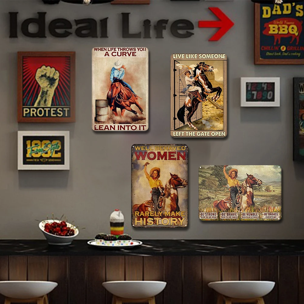 4Pcs Western Cowgirl Vintage Metal Plate Rectangular Iron Painting Kit 20x30cm