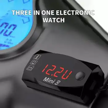 Motocyklový auto DC 6V-30V 3 v 1 digitální časový teploměr s voltmetrem a napětím IP67 vodotěsný tester s monitorem baterie 8 nejlepší prodej 6voltový měřič - №3