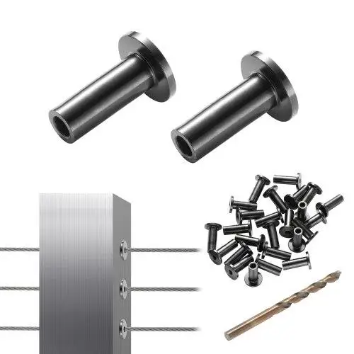 for 1 1 T for 1 6 Stainless Steel Sleeves for 1 /8 Wire Rope Railing, DIY Balustrade Marine Grade + Free Drill Bit, Black