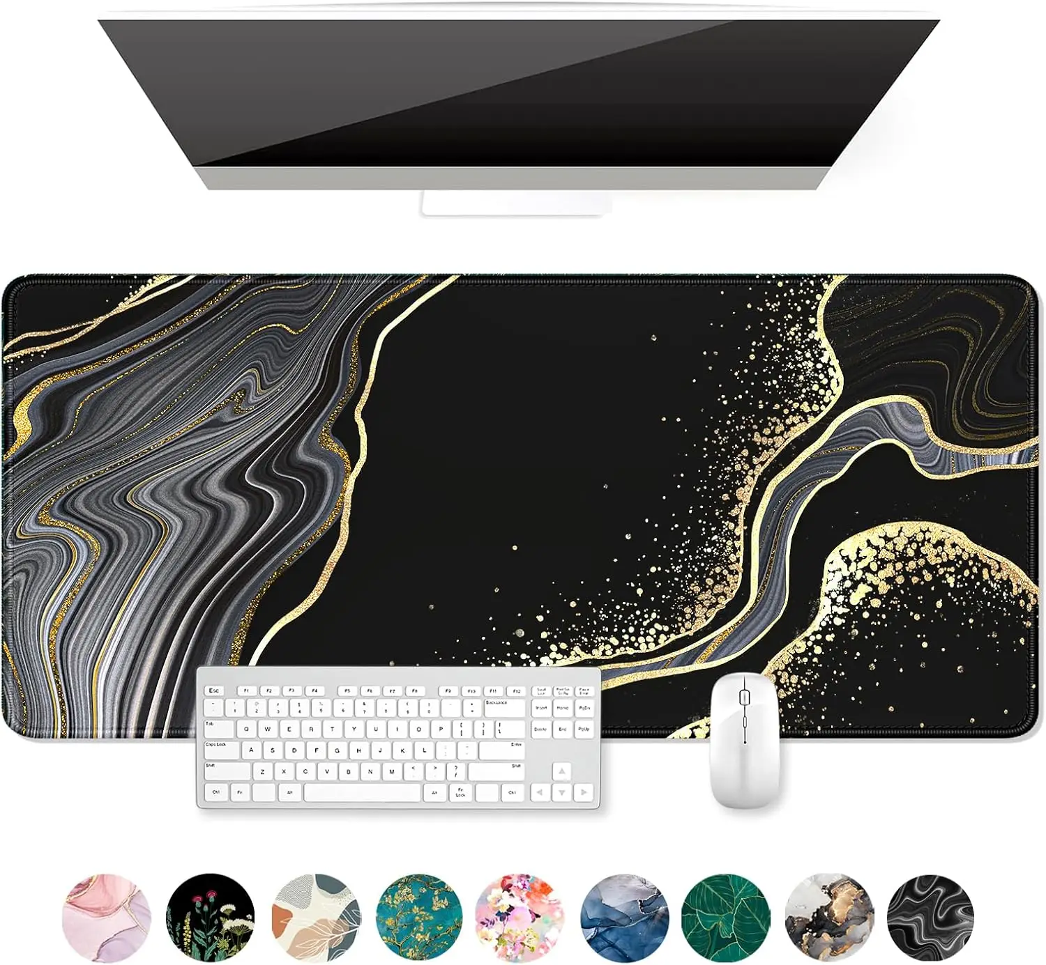 

Black Marble Extended Mouse Pad, Large Gaming Desk Mat with Non-Slip Base Stitched Edge for Laptop Computer Office Use
