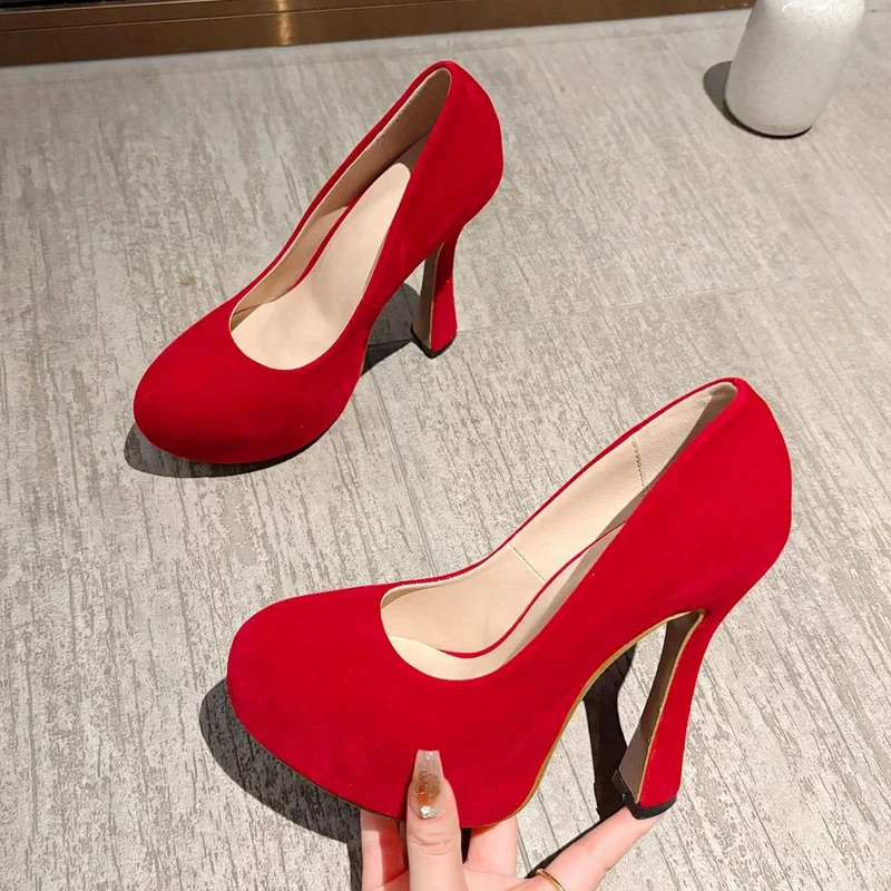 Eilyken Large Size 43 44 45 Elegant Women Pumps Fashion Chunky Platform Round Toe Super High Heels Wedding Banquet Shoes