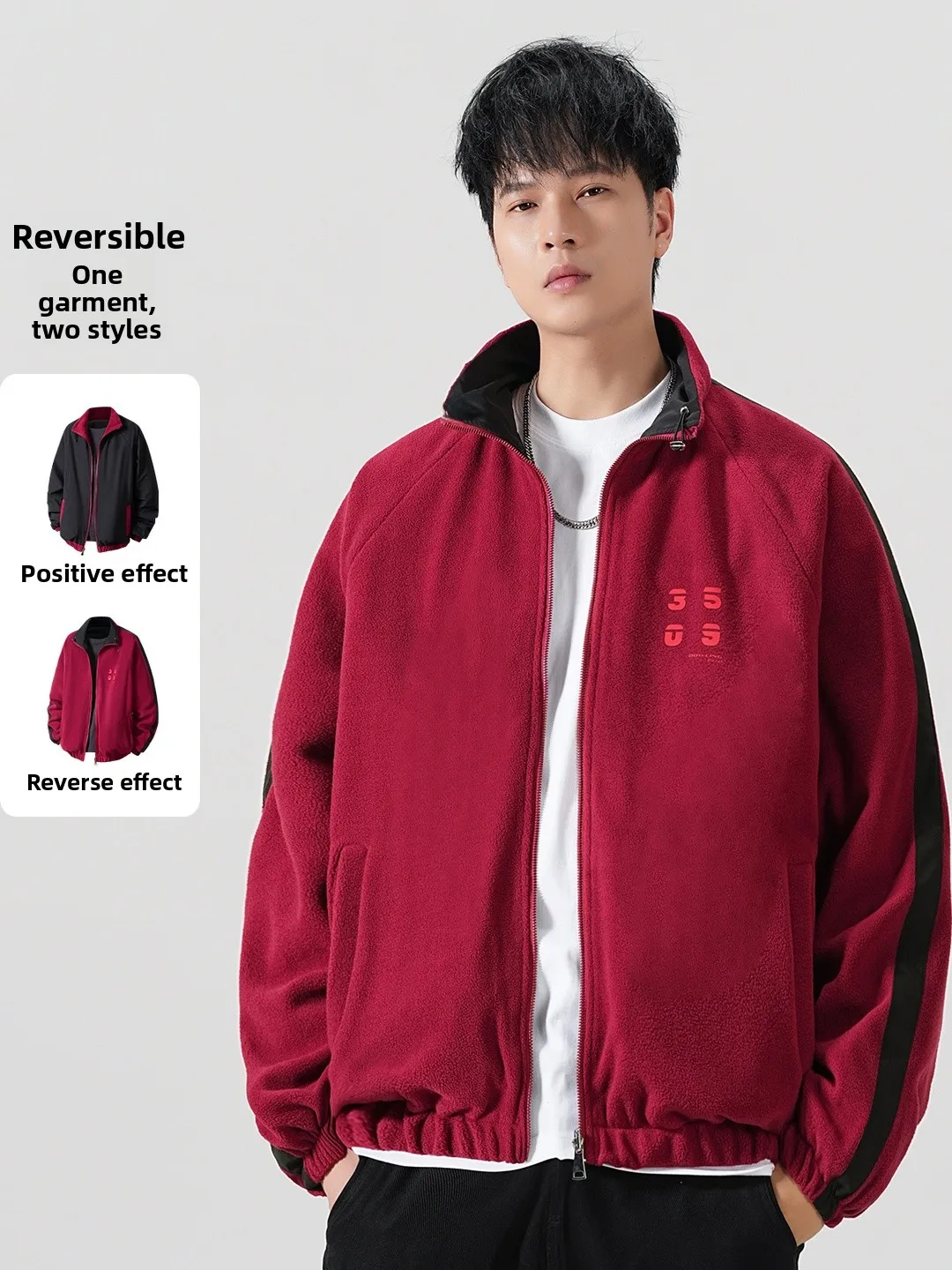 

Двусторонняя куртка-униформа премиум-класса с буквенным принтом, мужская, осень-зима 2025, новая, из овечьего вельвета, свободного кроя, модная верхняя одежда