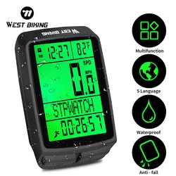 WEST BIKING Wireless Bicycle Computer LED Waterproof 5 Language Cycling Bike Odometer Stopwatch Speedometer 2.3in Bike Computer