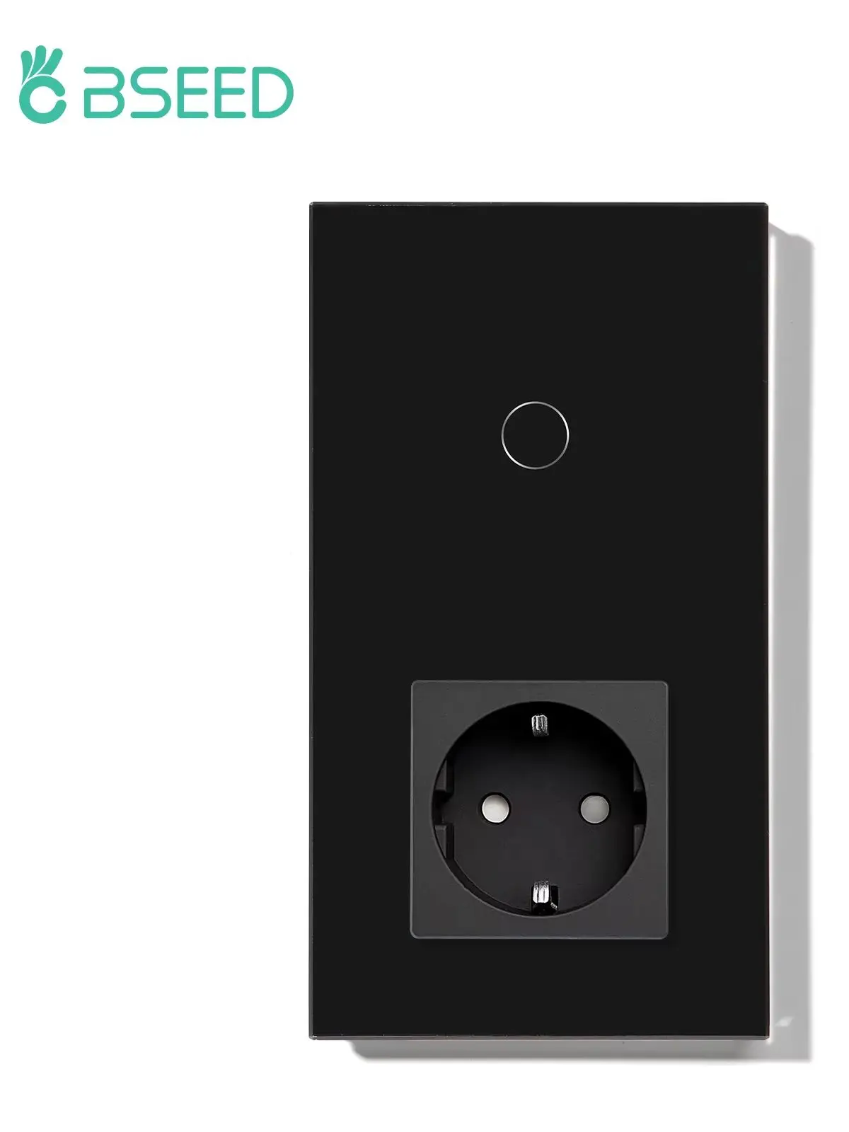 BSEED 1-fach 1-Wege Touch-Lichtschalter EU-Standard-Steckdose Einfacher Sensor-Schalter Steckdose Schwarzes Glaspanel Blaue Hintergrundbeleuchtung