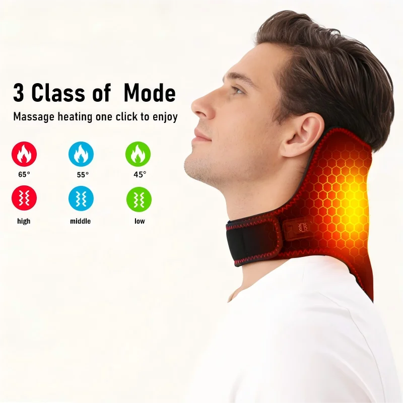 Heating Neck Support- Vibration Massager Hot Compress Relieves Joint Pain Discomfort Overuse Injury 3-Level Timer USB Port  Warm