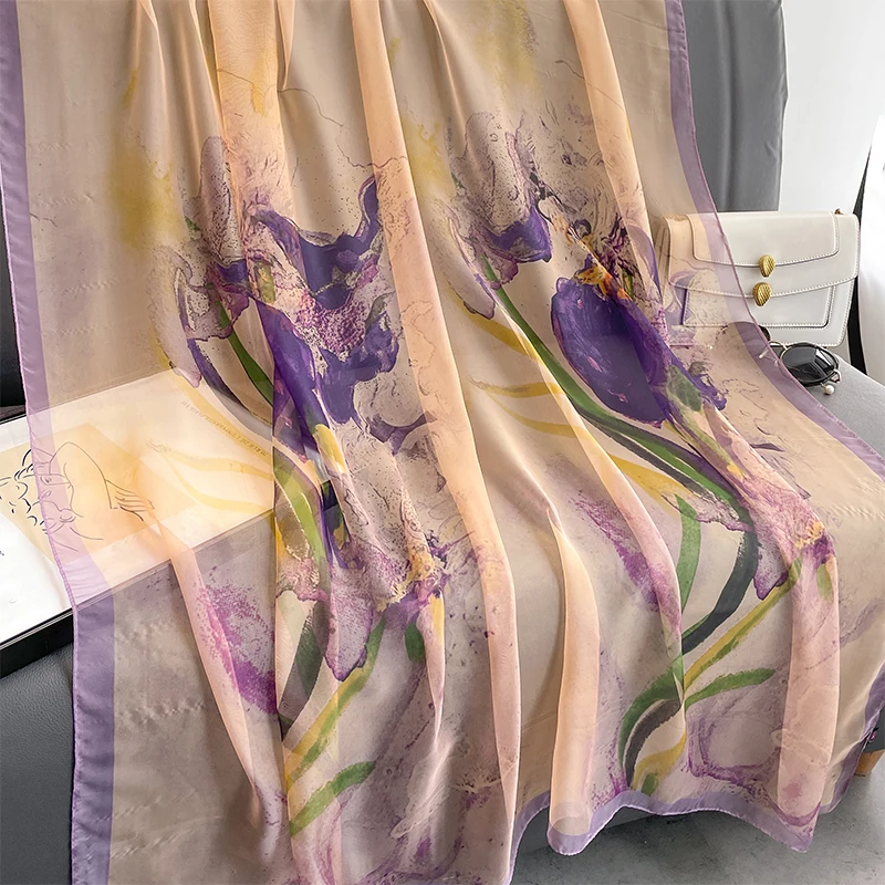 New Spring Large Female Summer Silk Thin Hijab Wraps Women Elegant Floral Scarf Shawl Pashmina Beach Stoles Bufanda Foulard 2023