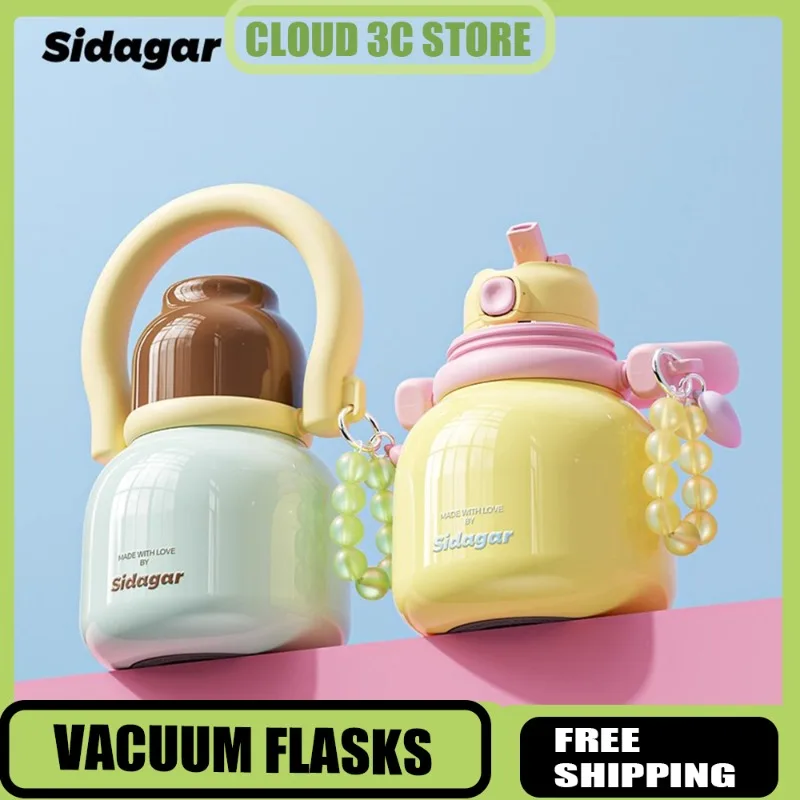 

Sidagar Cute Insulated Cup Ceramic Inner Pot Thermos Bottle 3-in-1 Drinking Bottles Office School Straw Water Kettle Girl Gifts