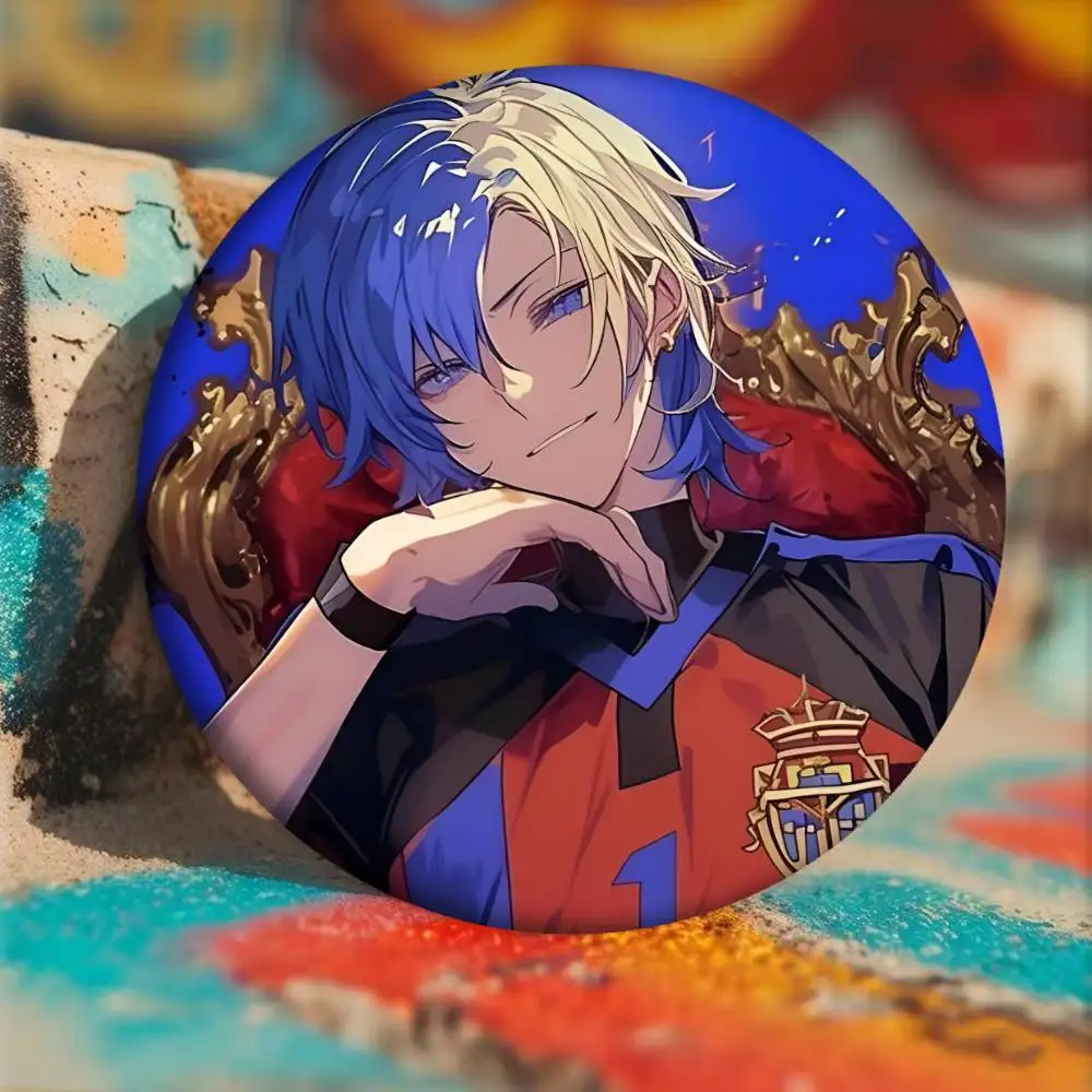 Classic Anime B-Blue Lock Michael Kaiser Manga Badge Round Art Brooch Clothes Backpack Accessories Lapelnd Laserh view 6