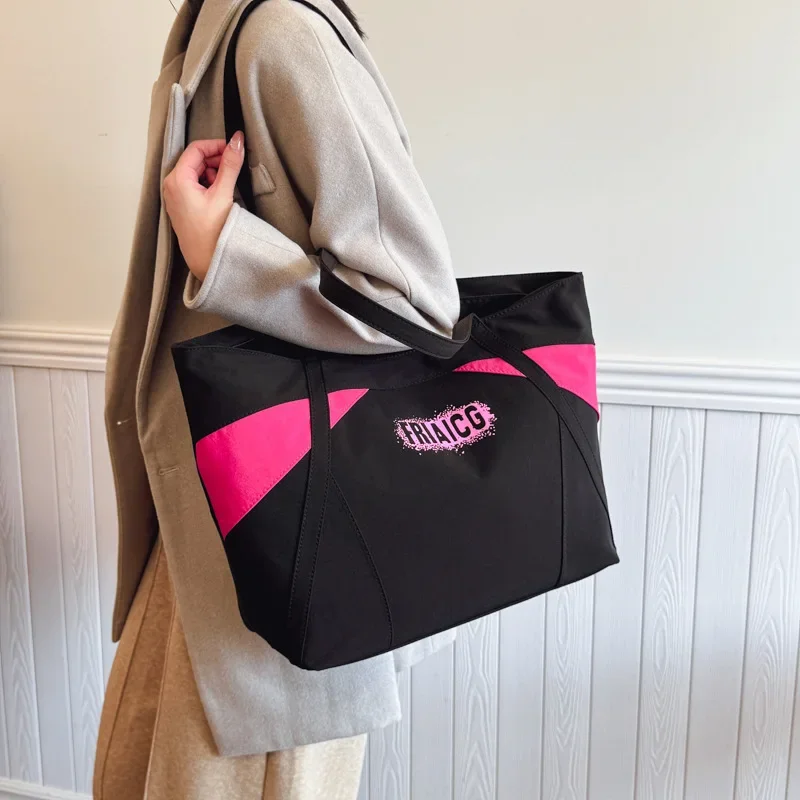 

2025 Hot Canvas Tote Bag Women Large Capacity Patchwork Colorblock Shoulder Purse Letter Print Casual Fashion Handbag
