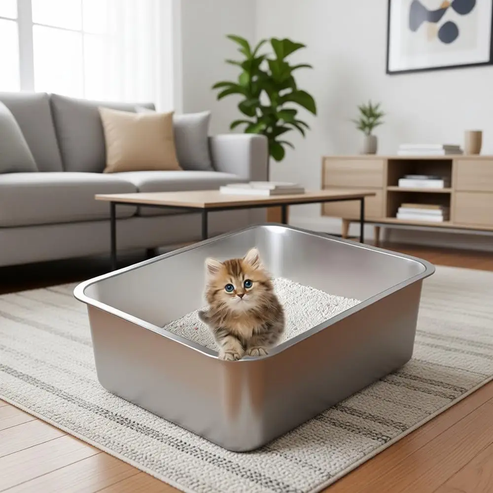 

2-Pack Stainless Steel Cat Litter Box, 17.5in×13.6in×5.9in, Moderate Size, Easy to Clean, Sturdy and Durable, Worry-Free Choice
