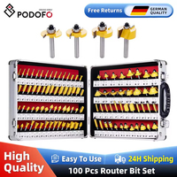 Podofo 100Pcs Shank Router Bits Set for Woodworking Milling Cutter Packed in Aluminum Box Face Mill Carbide Cutter