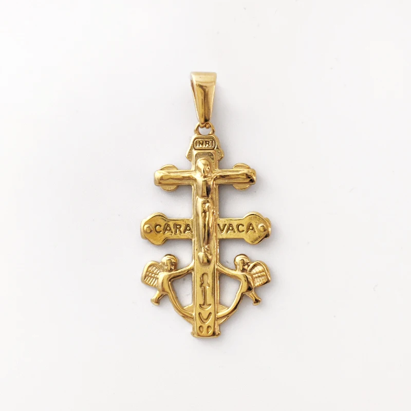 Caravaca De La Cruz Kruzifix-Anhänger, christliche Engel und Christus im Relief, Edelstahl, Caravaca-Kreuz-Charms, DIY-Zubehör