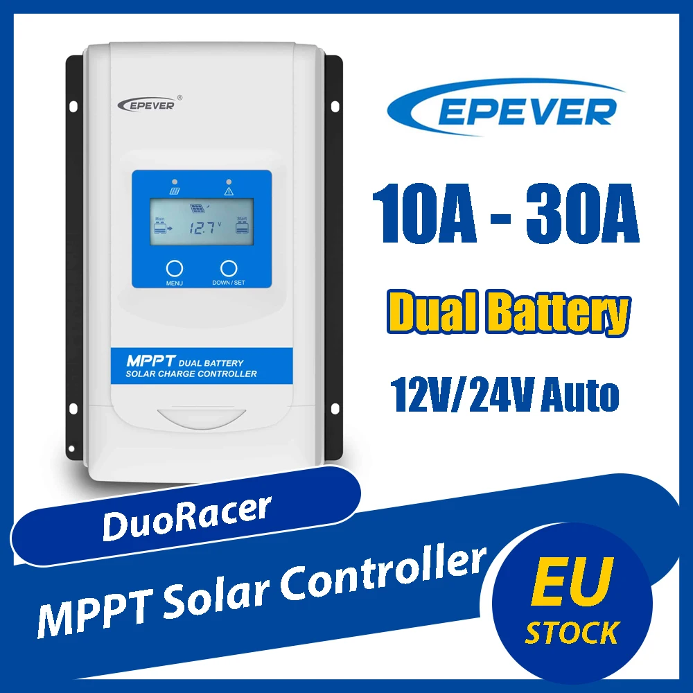 30A MPPT Solar Charge Controller Two Battery 12V/24V Auto Max PV 100V EPEVER Regulator For Motorhome RVs With MT11 Monitor