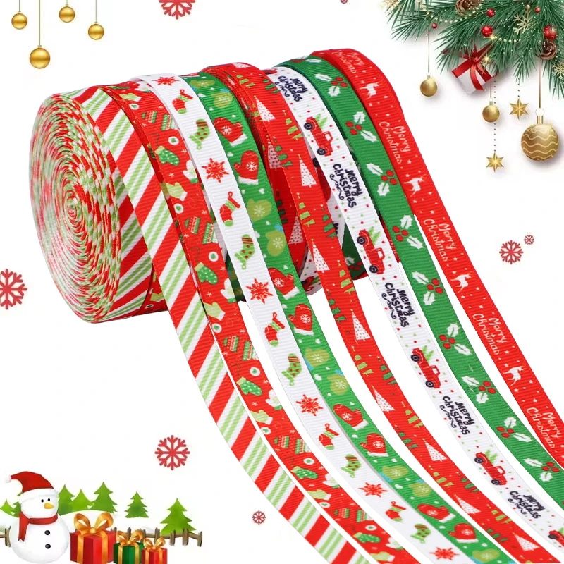 

10Yards 10mm Christmas Ribbon Gift Packaging Polyester Ribbon Bow New Year Party Handmade Gifts Decoration DIY Crafts Material