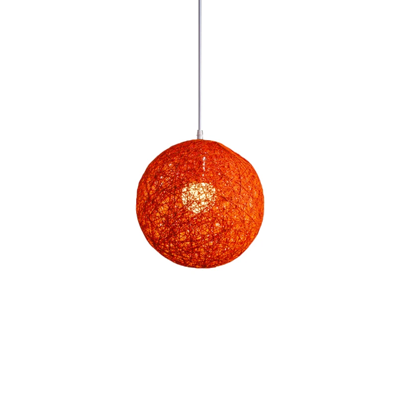 Orange Bamboo, Rattan And Jute Ball Chandelier Individual Creativity Spherical Rattan Nest Lampshade