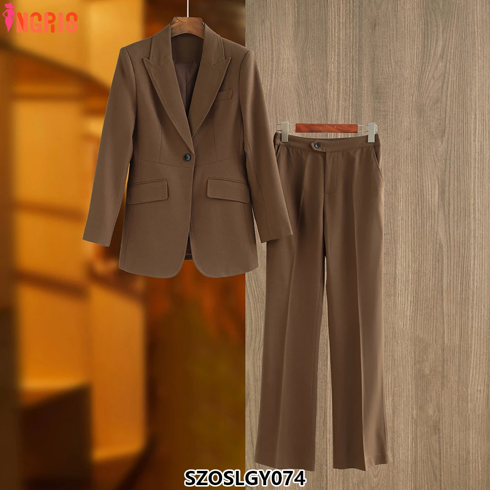 

2025 latest double-breasted new long-sleeved printed single-button trouser-SZOSLGY074 suit for women-