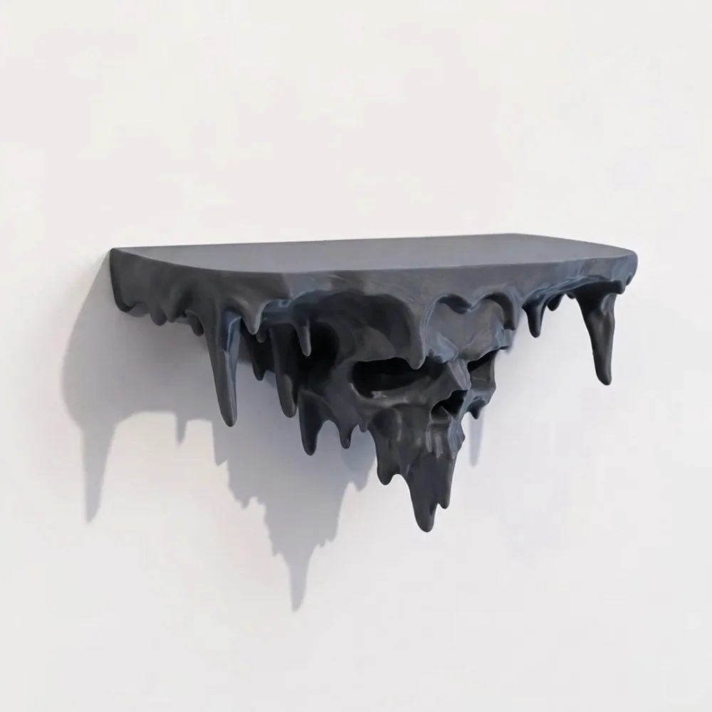 3D Printed Skull Drip Floating Shelf Dark Gothic Irregular Drip Shaped Wall-Mounted Display Stand Artistic Plastic