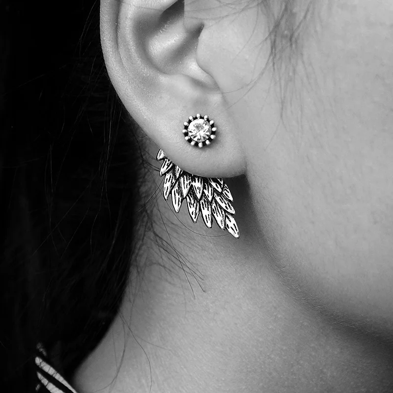 Gothic Accessories for Women Angel Wing Zircon Feather Stud Earrings for Women Piercing Rhinestone Ear Studs Party Jewelry Gift