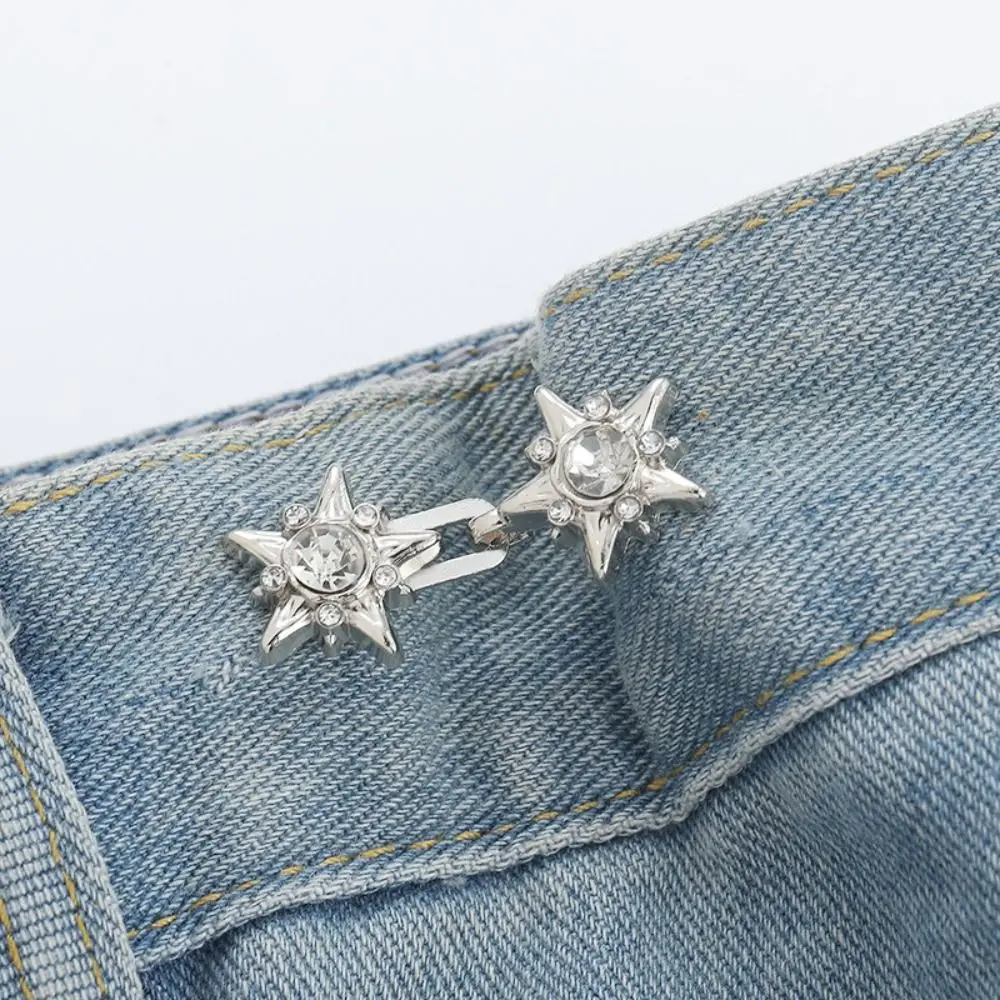 Crystal Star Pants Button Tightener Waist Buckle Adjustable Jean Fit Tighten Buckles Button Clasps Silver