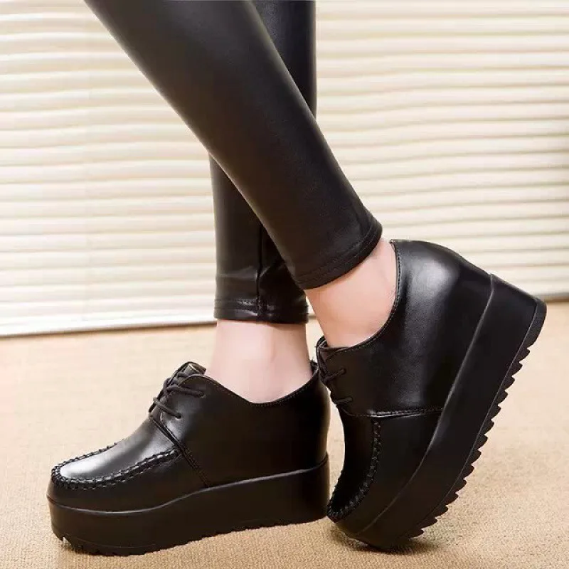 Autunno Primavera Donna Scarpe piatte nere Scarpe con plateau con suola spessa in vernice stringate oxford piatte scarpe da donna creepers piatte bo