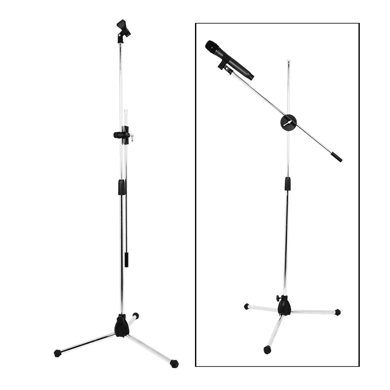 Professional Telescopic Microphone Stand Stage Mic Tripod Holder with 2 Mic Clip