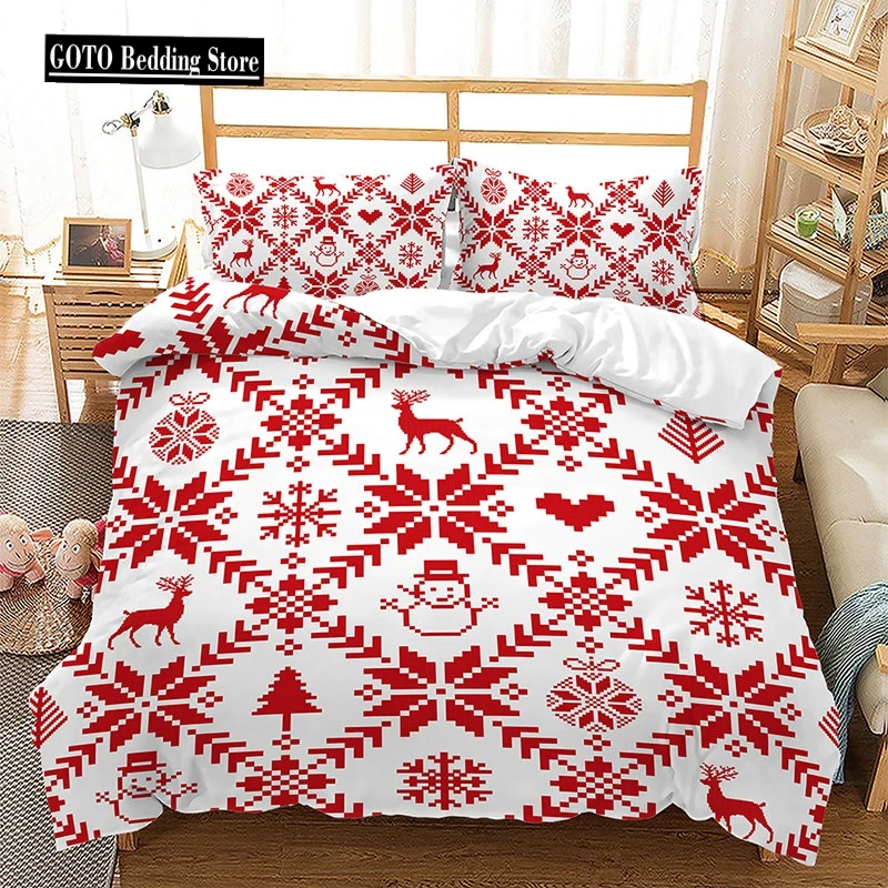 

New Christmas Duvet Cover Set Snowflake Red Elk Reineer Tree Queen King Bedding Set Twin Single Child Kid Adult New Year Gift