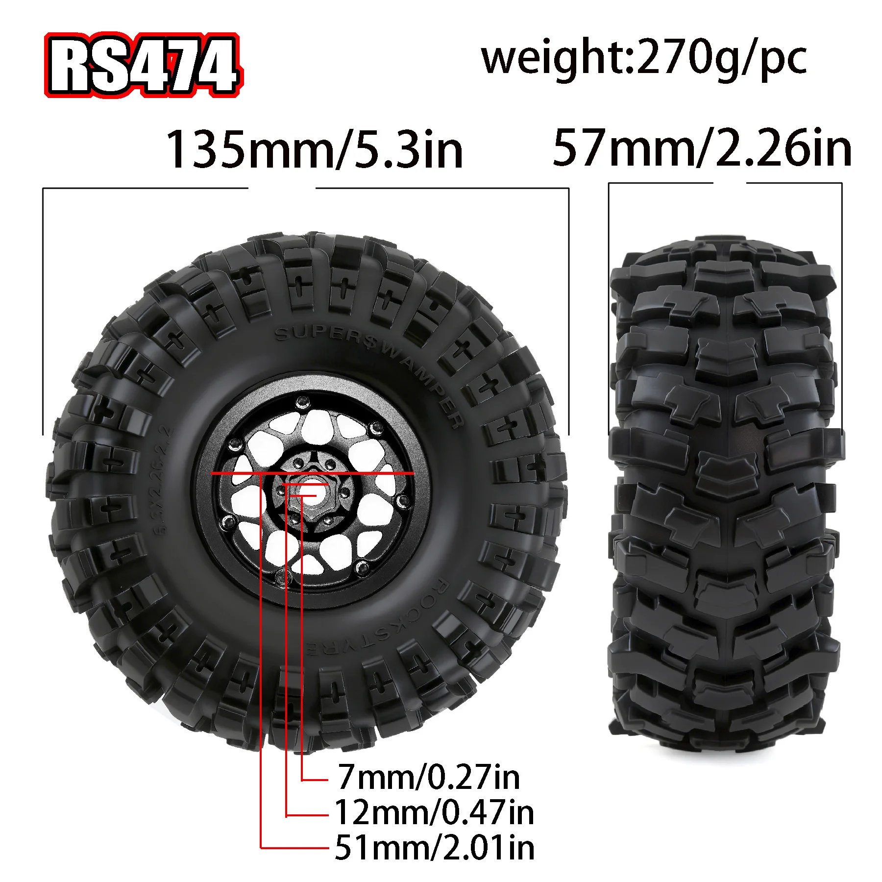 RED SPIDER 4Pcs 2.2 In Aggressive Tread Tyres & Aluminum Wheels Upgrade Kit Fits 1:10 RC Rock Crawler TRX‑4 SCX10 Offroad Vehicl