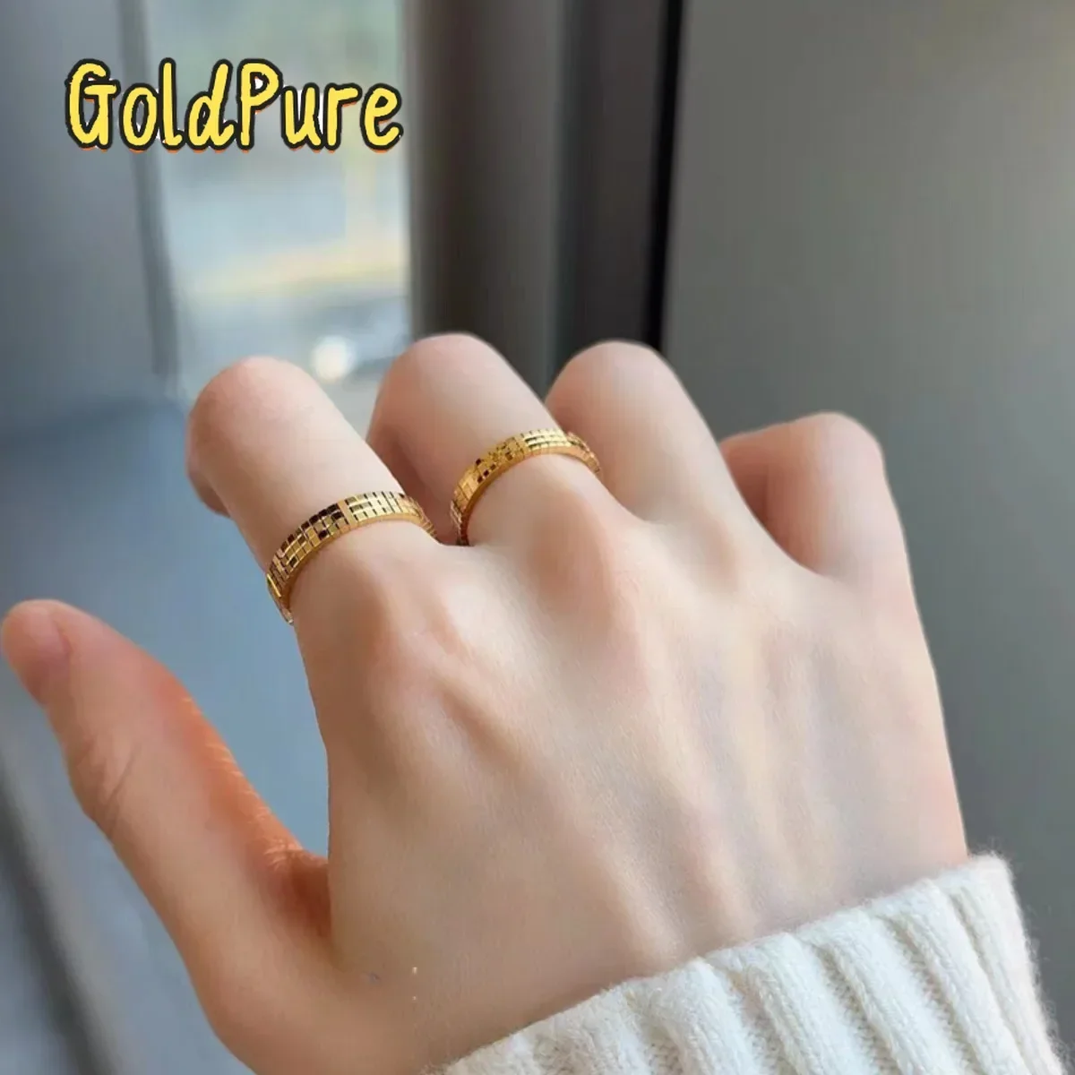 

Кольцо Goldpure Luxury 24K 9999 из чистого золота, легкое, для пар, мужское и женское.