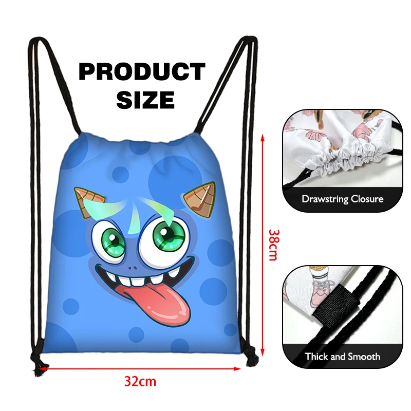 Funny Monster Face Print Backpack Women Men Drawstring Bag Kawaii Daypack Outdoor Gym Teenager Storage Bags for Travel Bookbag