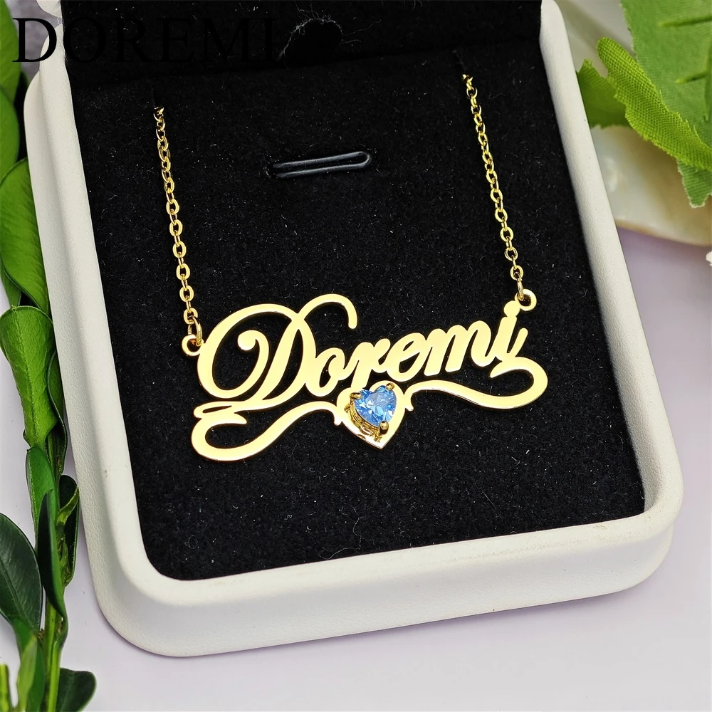 DOREMI Custom Name Heart Clawing Birthstone Zircon Women Letter Necklace Personalized Custom Girls Necklace Jewelry Gift