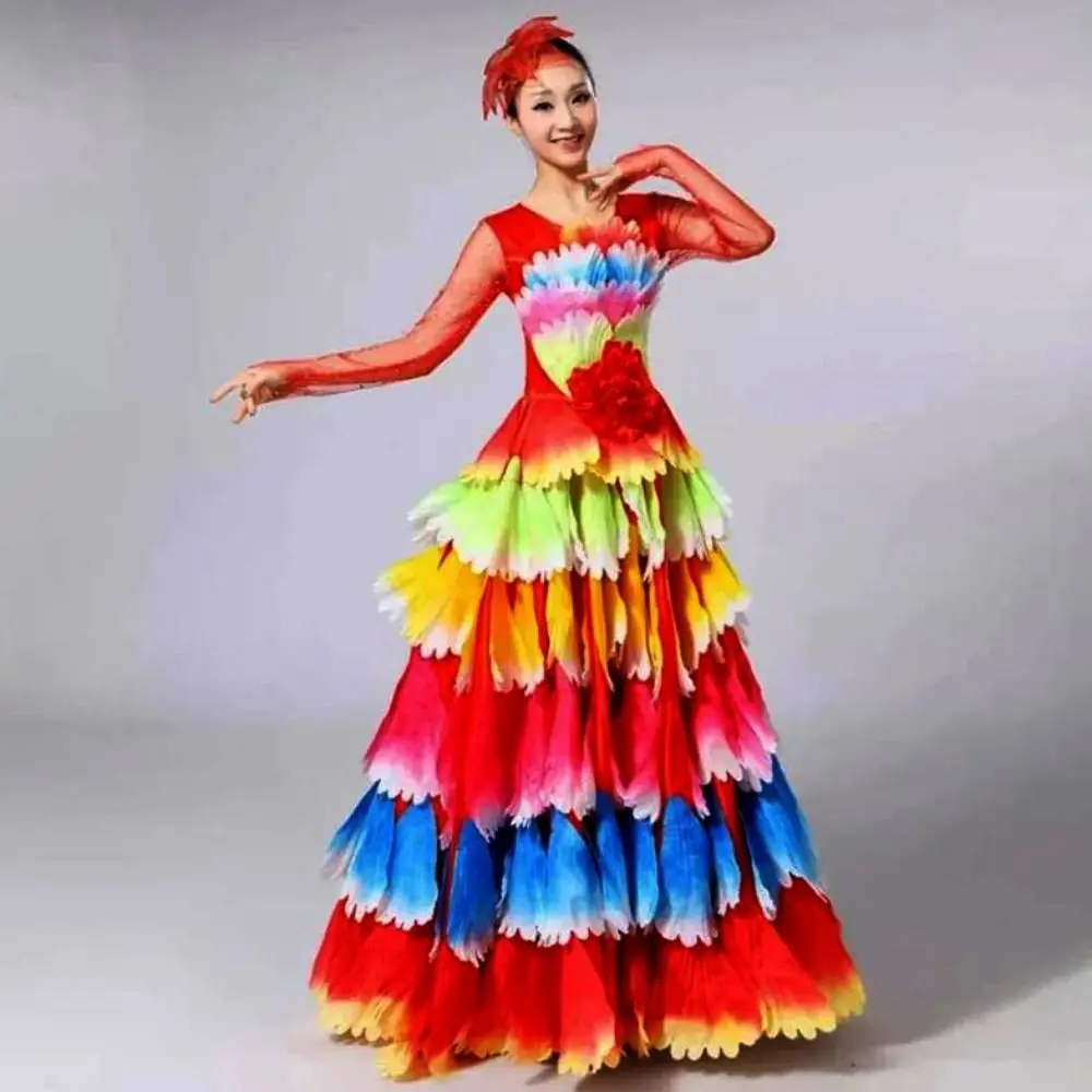 New 180-360 Degree Big Swing Petal Skirt 3 Colors S M L XL Women Opening Dance Long Dress Ethnic Dance Performance