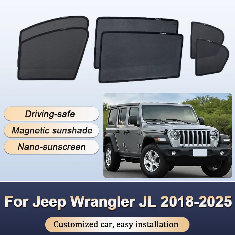 

Sun Shades For Jeep Wrangler JL Rubicon 5-door 2018-2025 Sunshade Magnetic Privacy Protection Visor Curtain Windows Accessories