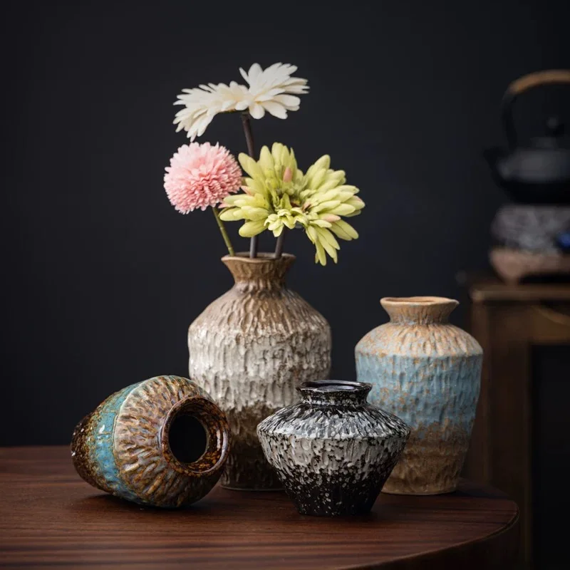 European Vintage Ceramic Vase Living Room Premium Feeling Rough Terracotta Pot Simple Dry Flower Arrangement Home Decoration