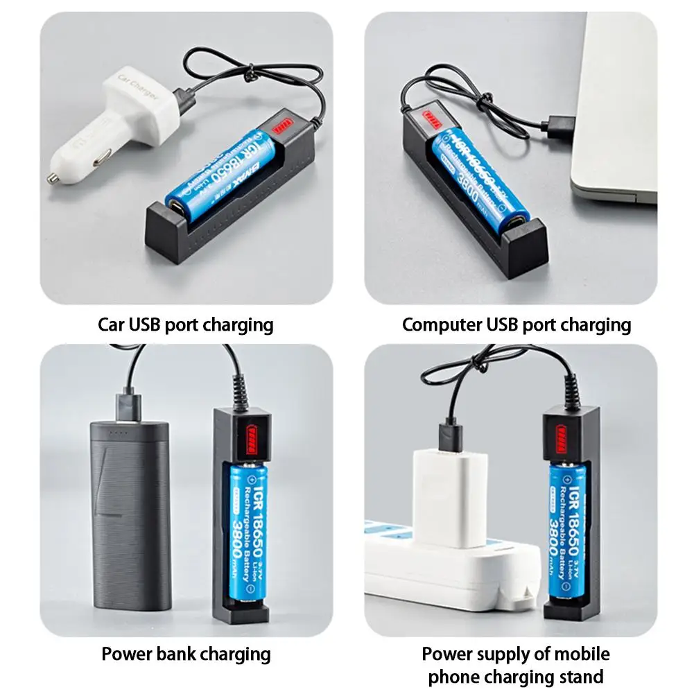 18650 Lithium USB Smart Single Slot Charger With Indicator Light Small Fan Flashlight Battery Charging Adapter Intelligent Chip