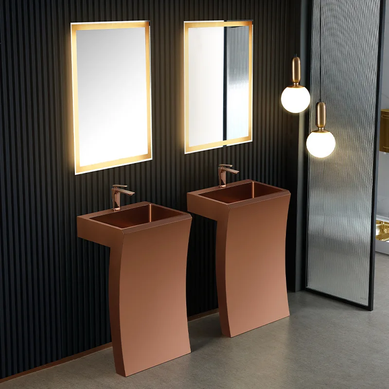 Rose Gold Stainless Steel Column Type Washbasin Villa B & B Floor-to-ceiling Washbasin Integrated Column Basin