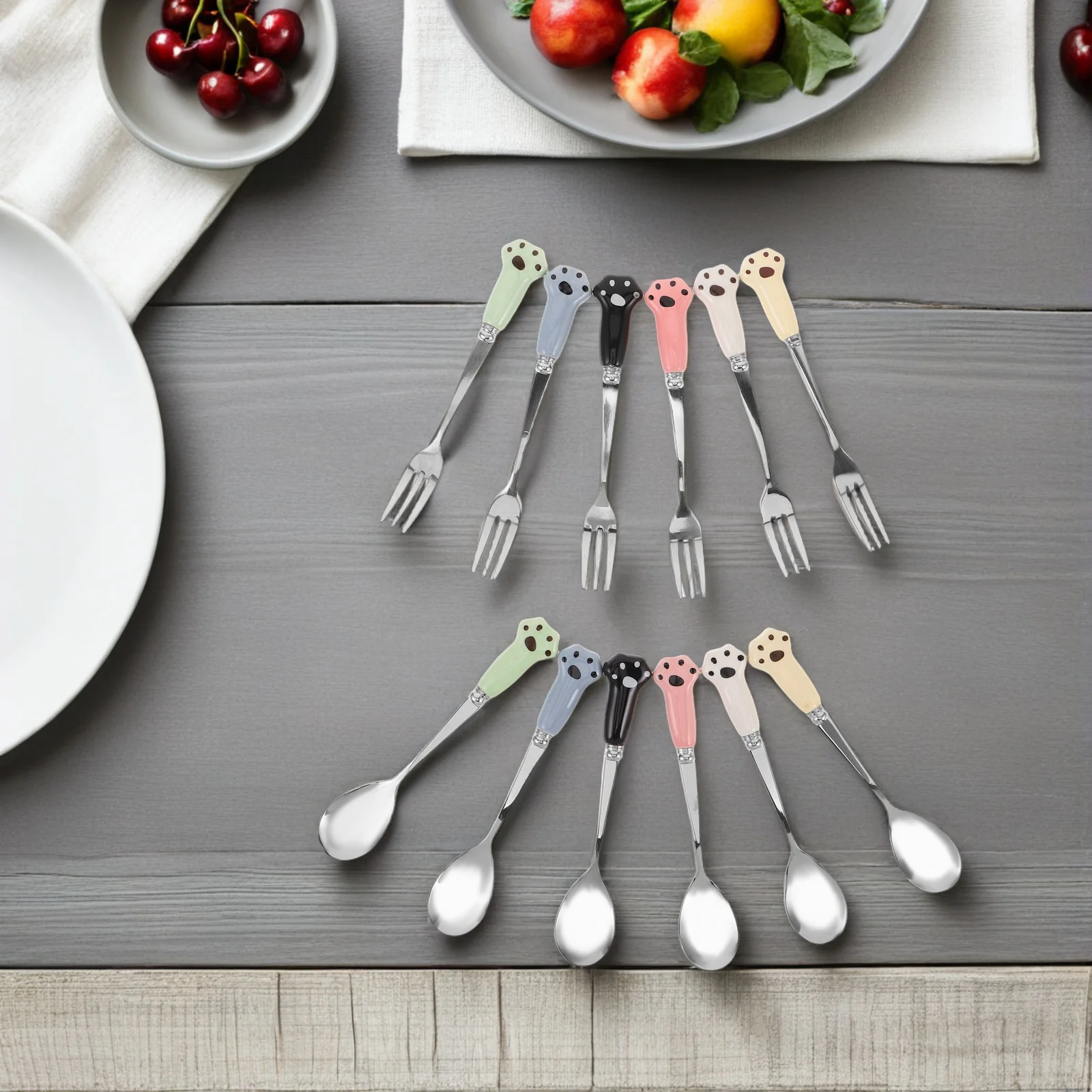 12 قطعة أدوات تغذية الحيوانات الأليفة الفولاذ المقاوم للصدأ مقبض طويل القط ملعقة الكلب الغذاء الرطب خلط شوكة متعددة الوظائف تغذية مغرفة- #4