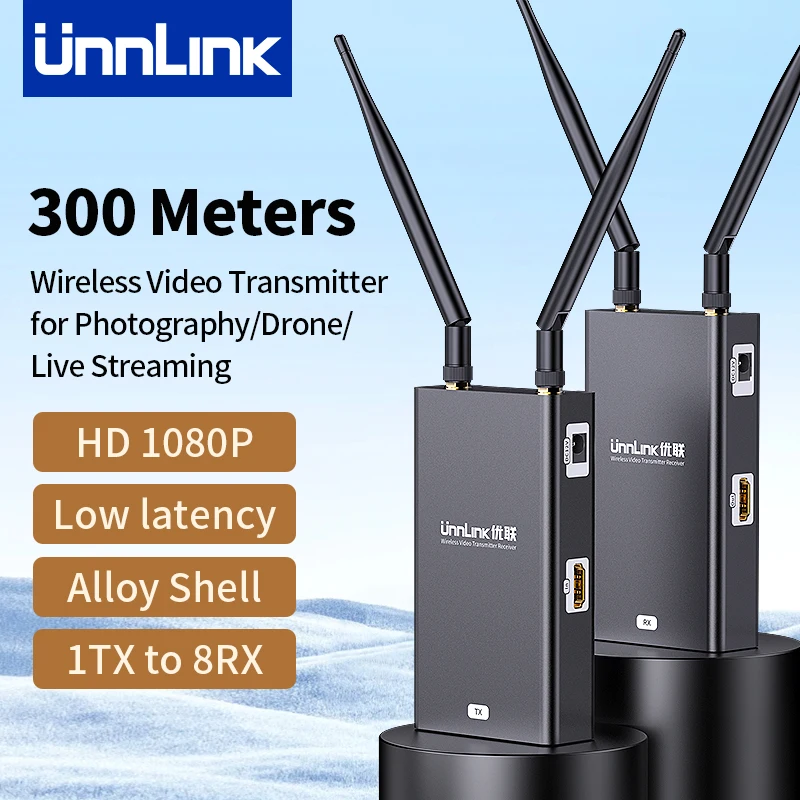 

Комплект удлинителя Unnlink HDMI 300M 5G, беспроводной видеопередатчик HDMI, приемник, беспроводной видеоадаптер для камеры, ПК к ТВ-монитора