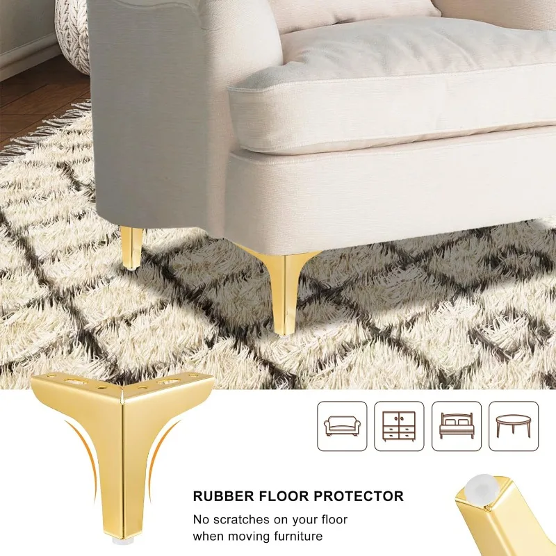 4PCS 5 Inch Metal Furniture Legs, Heavy Duty Triangle Table Chair Cabinet Sofa Couch Legs, DIY Replacement Sofa Feet Metal Legs