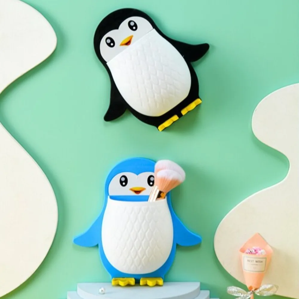 Penguin Toothbrush Holder Anti-dust PP Toiletries Cup Shelf Draining Wall Mounted Toothpaste Holder Bathroom Kitchen Desktop