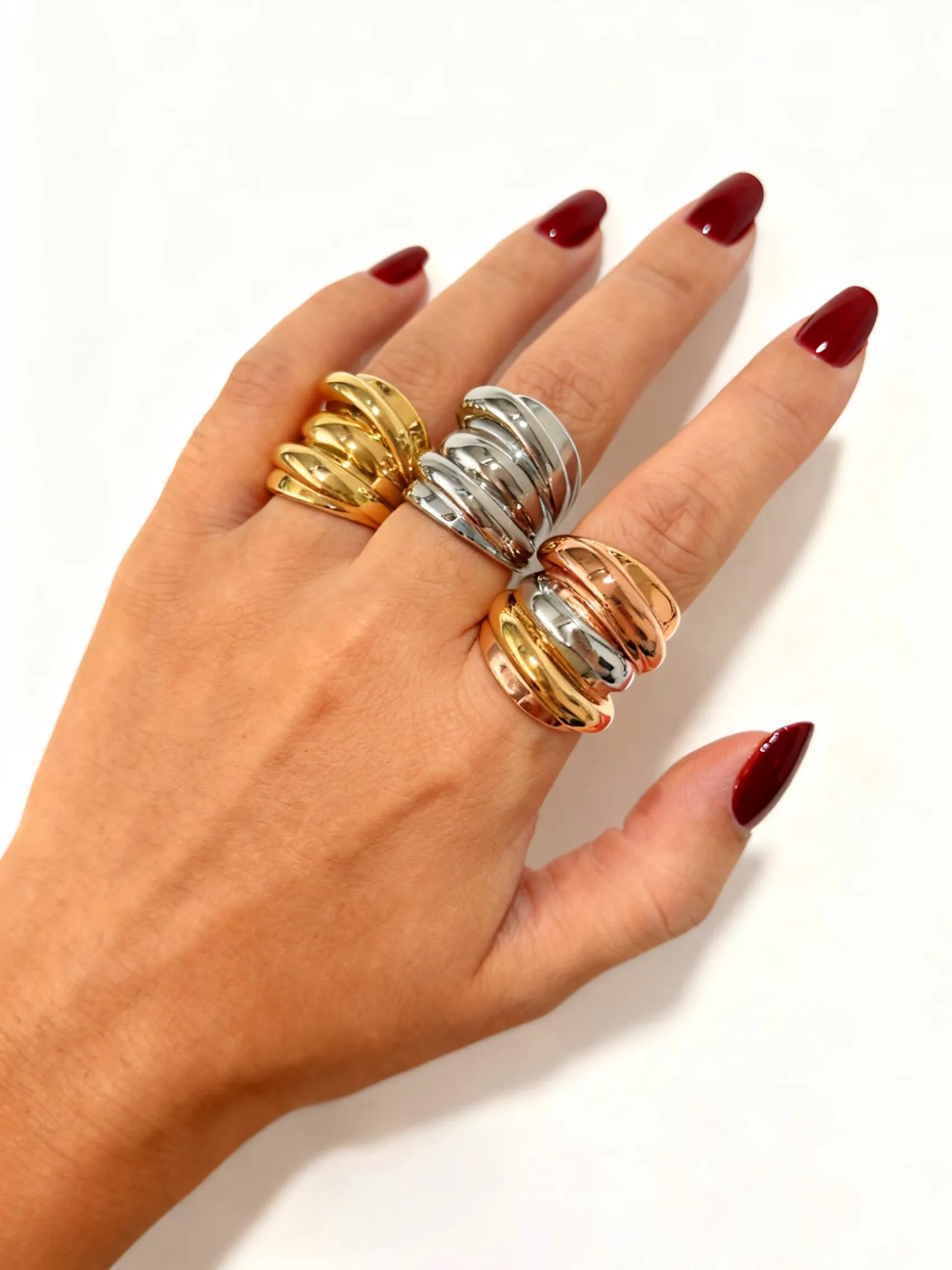 Peri'sbox حساسة الحد الأدنى متعدد الطبقات غير النظامية دوامة الفولاذ المقاوم للصدأ الدائري للنساء عادية خفيفة الوزن العصرية مجوهرات هدية #2