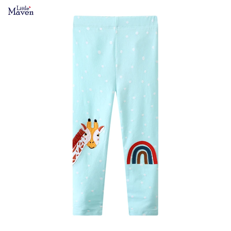 Little Maven 2026 Herbst Baby Mädchen Hosen Stickerei Cartoon Giraffe Regenbogen Leggings Baumwollhosen Kleinkind Kinderkleidung